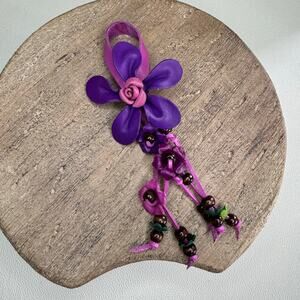 Purple Daisy Flower Leather Bag Charm Genuine Leather Purse Crossbody Keychain